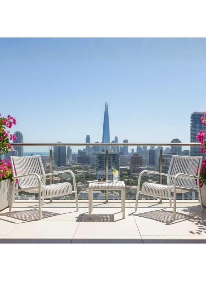 Marcolo Modern 3-Piece Outdoor Bistro Set – All-Weather White Patio Furniture with Ergonomic Armchairs and Side Table, Stylish Balcony & Garden Conversation Set - Image 2